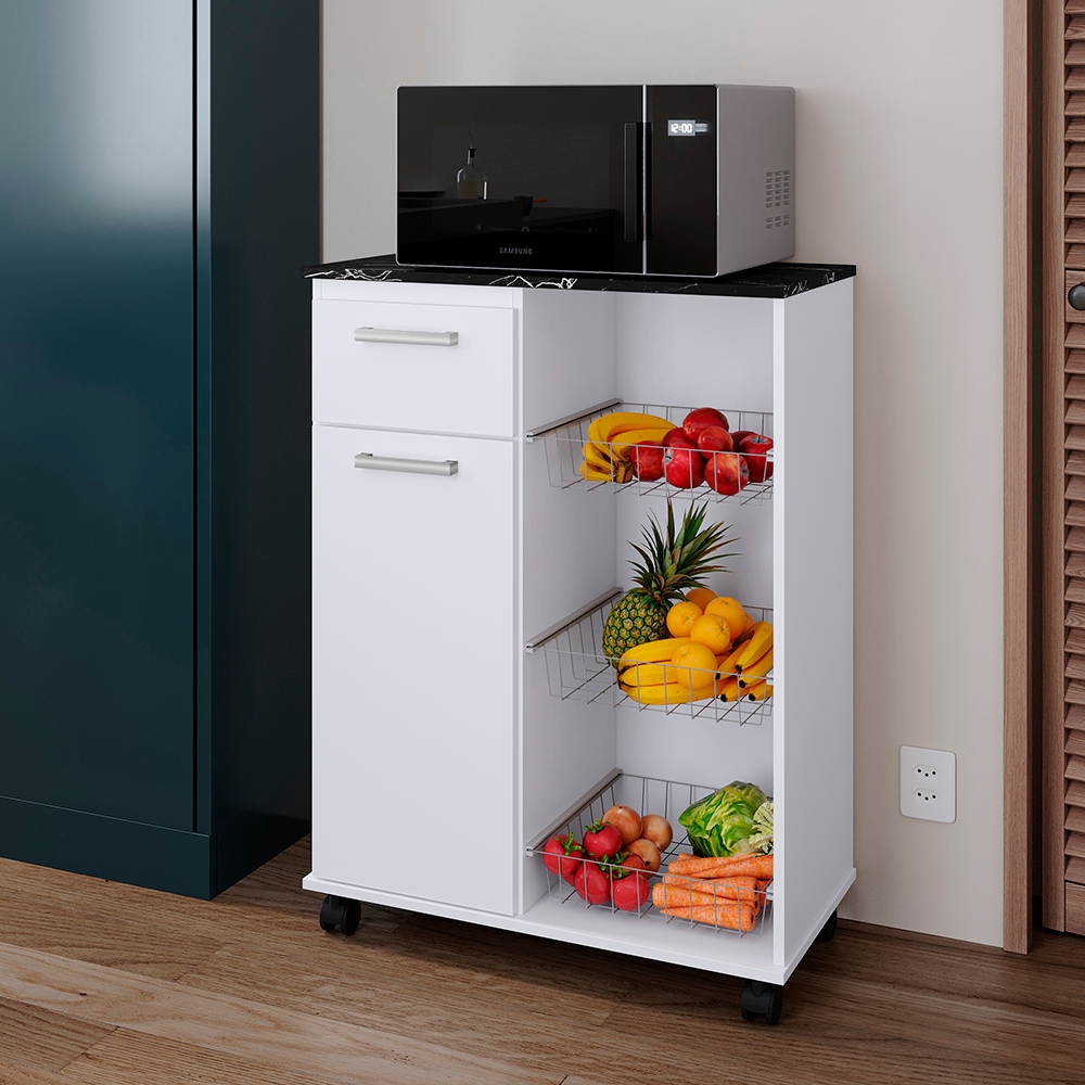 Fruteira Armario com 1 Gaveta 3 Cestos 1 Porta Rodízios Puxadores Cromados Cores Variadas em Oferta na Shopee