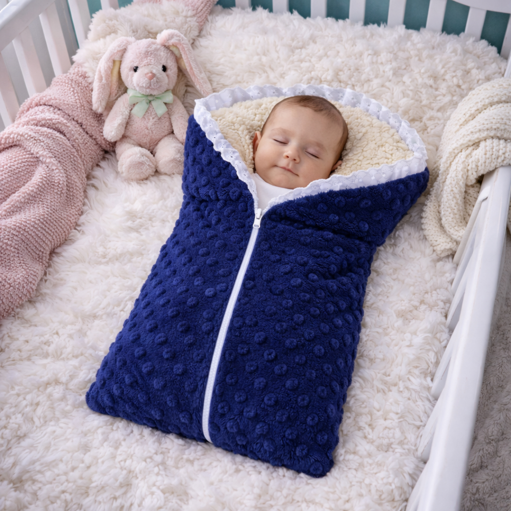 Saco de Dormir Bebê Sherpa Acolchoado Pipoquinha com Laise e Elástico