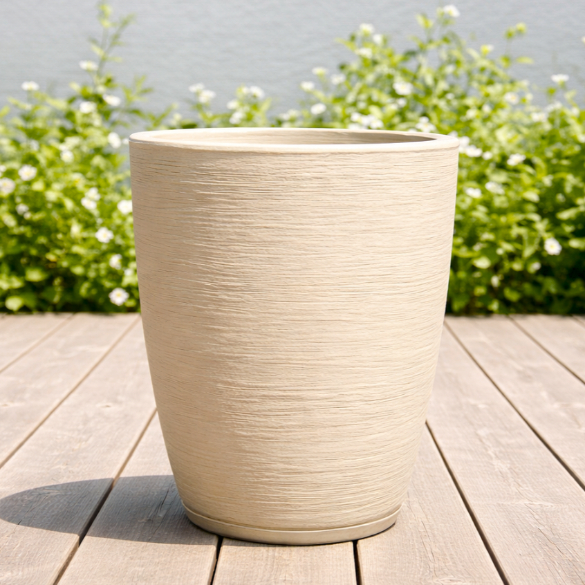 Imagem Vaso para Plantas Decorativo em Polietileno Coluna Bojo Escovado C/ Prato Coletor N2