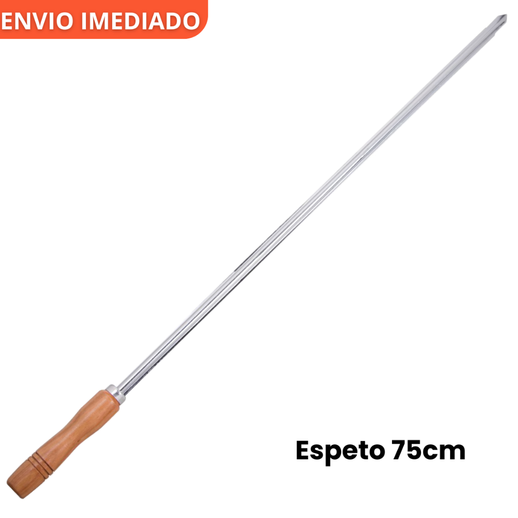 Espeto para Churrasco 75cm Cabo Madeira Reforçado Profissional Carne