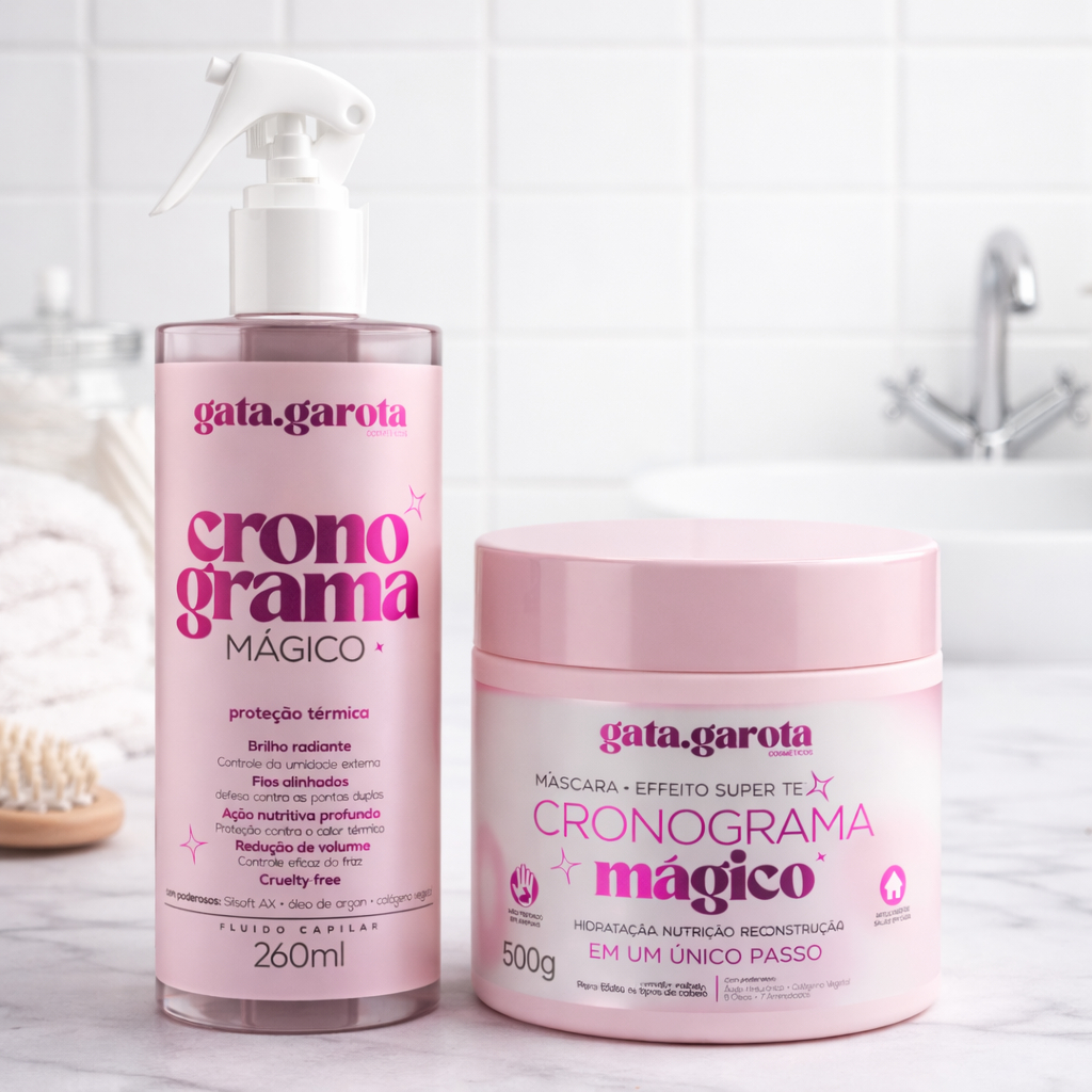 Kit Cronograma Capilar Máscara Desmaia Cabelo Ultra Hidratação + Protetor Térmico Gata Garota