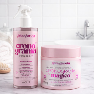 Kit Cronograma Capilar Máscara Desmaia Cabelo Ultra Hidratação + Protetor Térmico Gata Garota