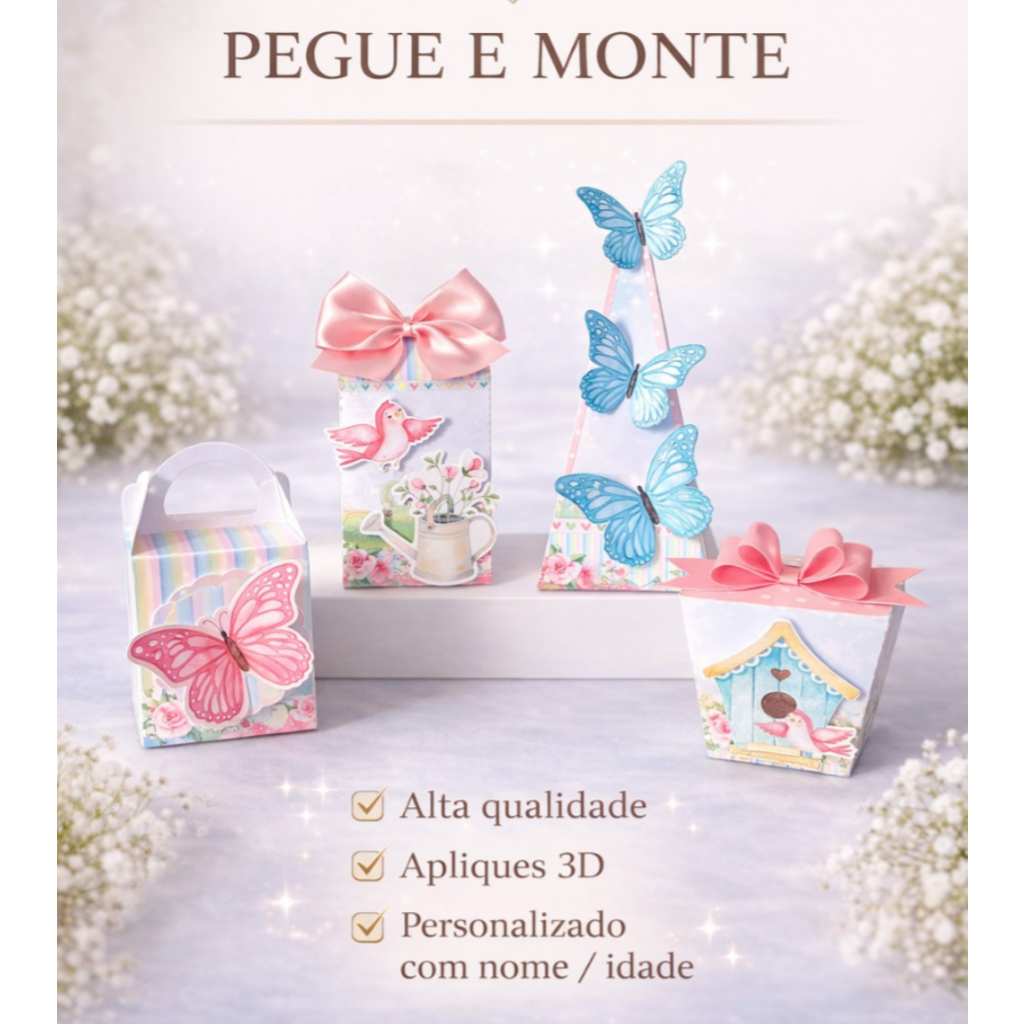 Kit personalizado Jardim encantado PEGUE E MONTE - caixas personalizadas tema Jardim - lembrancinha