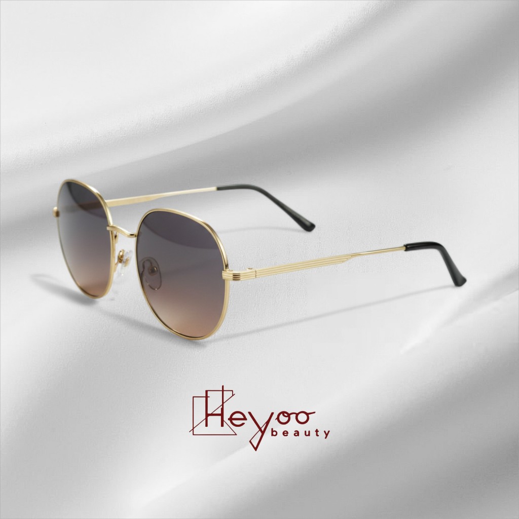 Heyoo óculos de sol polarizado feminino de luxo Redondo Frame Metálico Fino Estilo Retro Luxuoso Ideal para Dia a Dia