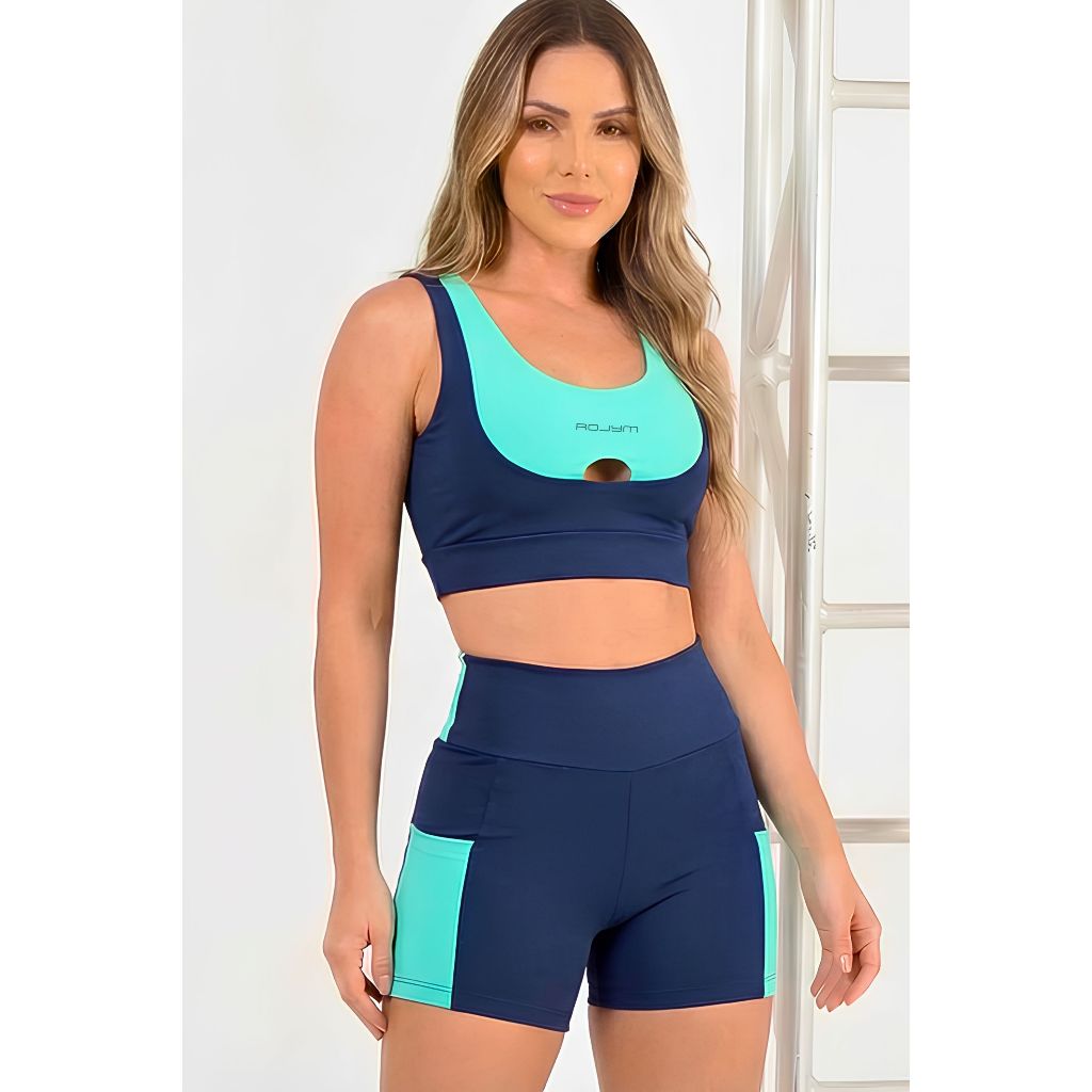 Conjunto Feminino Academia Top com Bojo + Shorts  | Cintura Alta | Modela o Corpo | Zero Transparencia | Kit Fitness