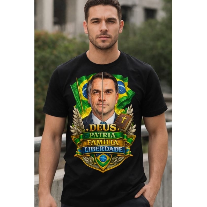 Camiseta Flávio Bolsonaro Deus Pátria Família Liberdade Estampa Top Premium Alta Qualidade Oferta Limitada