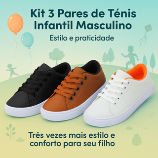 Kit 3 Pares Tênis Infantil  Casual Menino Escolar Criança Juvenil Confortável Leve APROVEITE ! em Oferta na Shopee