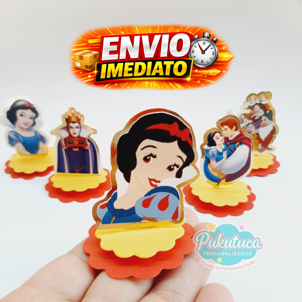Tags Aplique 3D em Pé BRANCA DE NEVE - Lembrancinhas, Apliques em pra caixinhas, cofrinhos, Nutella, Tubo latas...NEVE