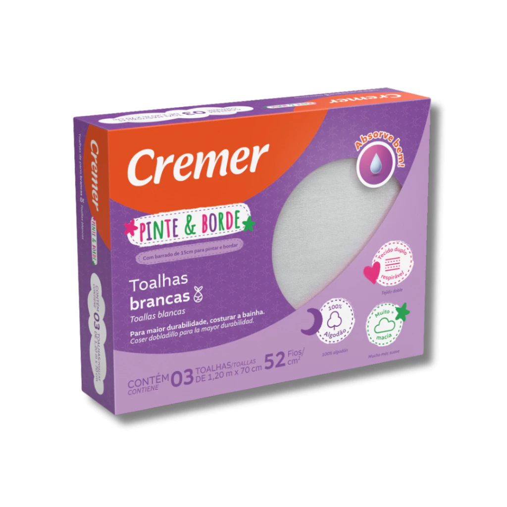 Toalha Branca Cremer Pinte E Borde 100 Algodao 1,20m X 70cm