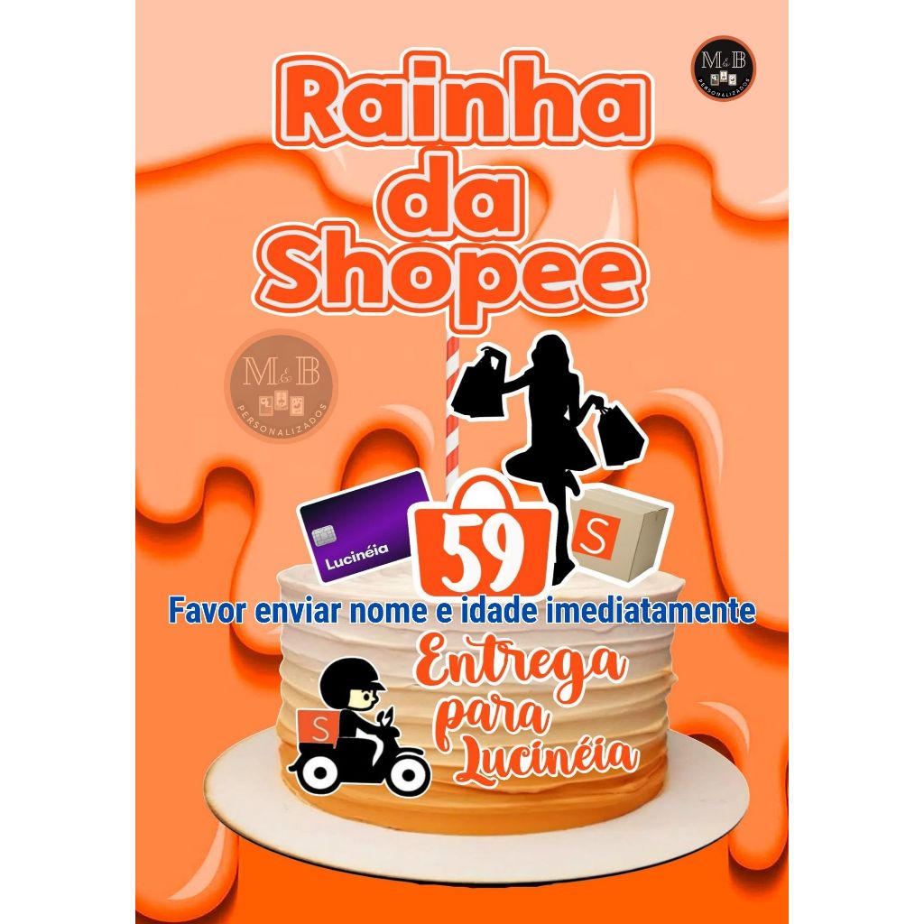 Topo de bolo Topper de aniversario Shopee
