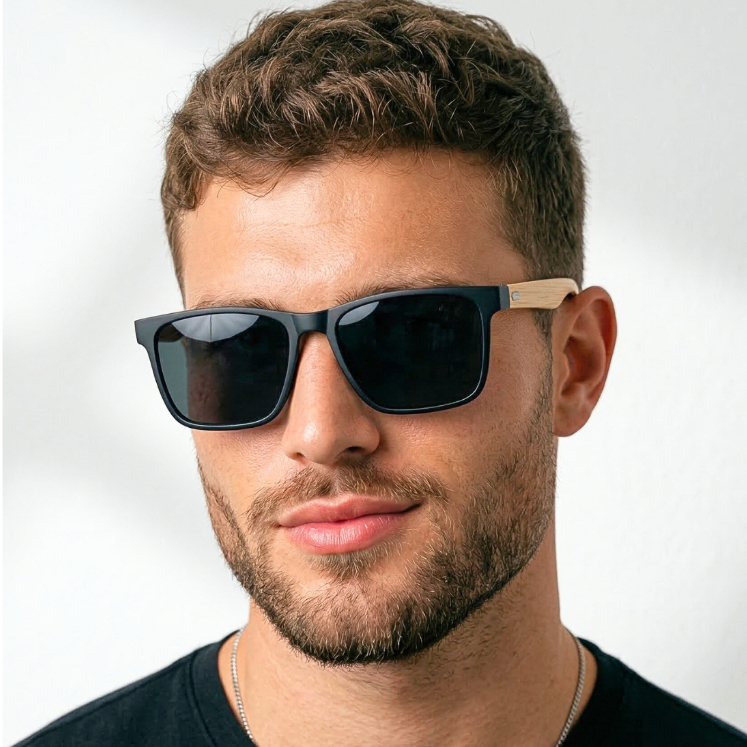 Óculos de Sol Quadrado Premium Clássico Estilo Madeira Fashion Praia UV400 Masculino Feminino