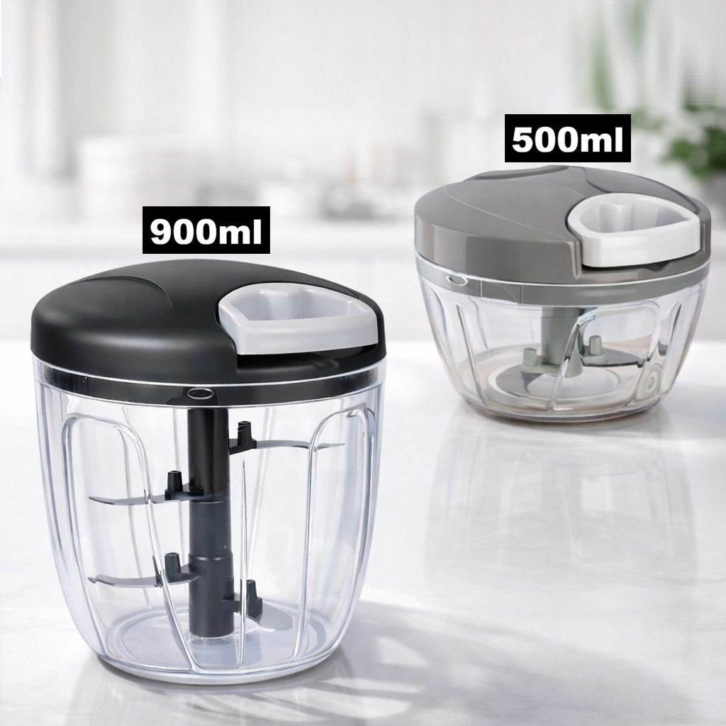Mini Processador Manual 500ml ou 900ml Picador Triturador de Alimentos 3 ou 5 Lâminas Inoxminas Inox
