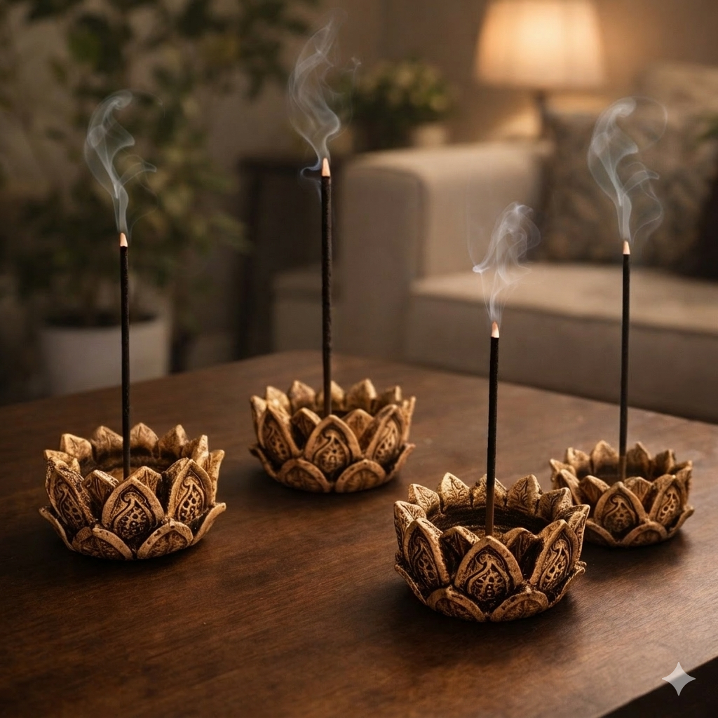 Incensário E Castiçal Flor De Lotus Em Resina 5cm. Kit C/4 em Oferta na Shopee