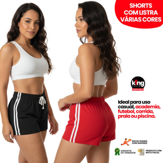 Shorts com Listra Várias Cores Feminino Secagem Rápida com Elástico Cordão Ajustável Moda Praia Casual Treino Academia em Oferta na Shopee
