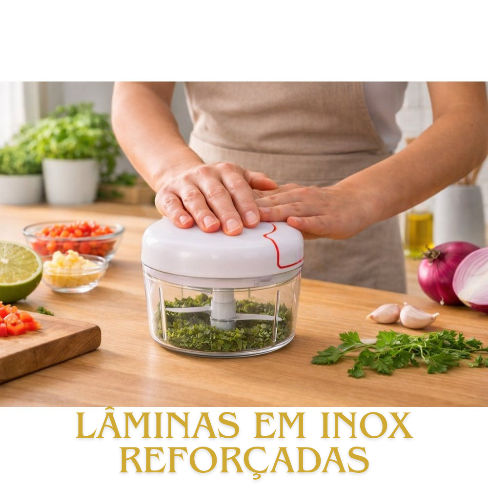 Mini Processador de Alimentos Manual Triturador de Alho e Legumes 3 Lâminas Reforçado