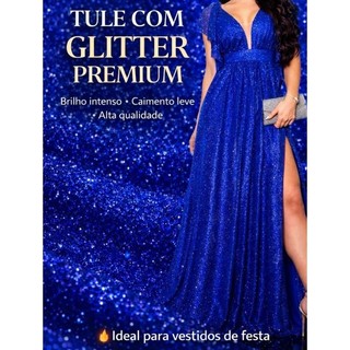 Tule com Glitter Explosão 1,50m Brilho Forte Para Decoração Festa e Fantasia Azul Royal