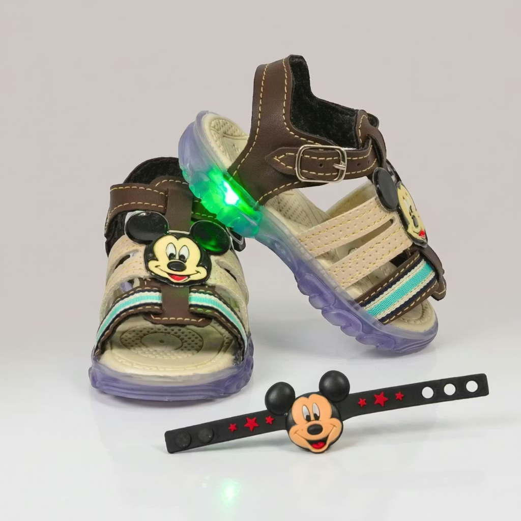 Sandália Bebe + Pulseira Infantil 19/26 Papete Mickey Calça Fácil