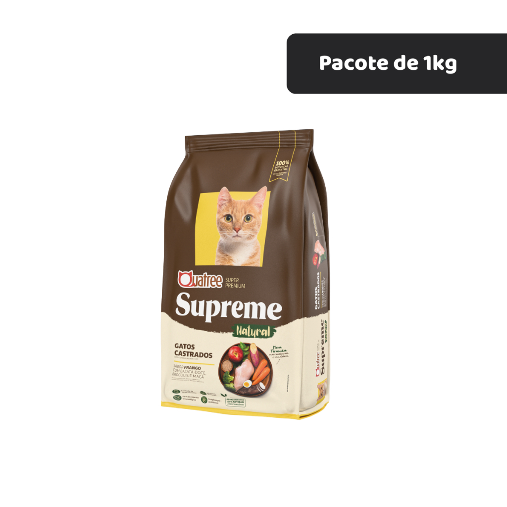 Ração Quatree Supreme Gatos Castrados Frango Kit Pacote 1kg 2kg e 3kg