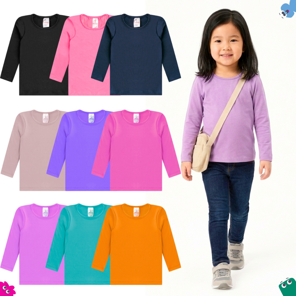 Kit 2 Blusas Térmicas Infantil Menina Manga Longa Segunda Pele Forrada Inverno Feminino