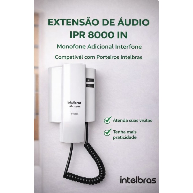 Extensão de Áudio Intelbras IPR 8000 IN | Monofone Adicional Interfone | Compatível Porteiros Intelbras