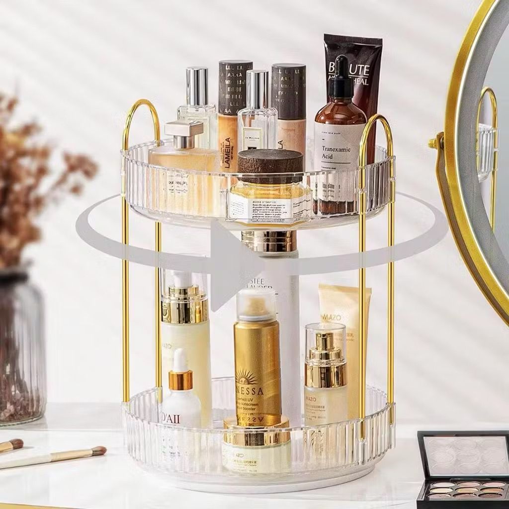 Organizador Prateleira Giratório 2 Andares Acrílico Porta Maquiagem Cosméticos Multiuso