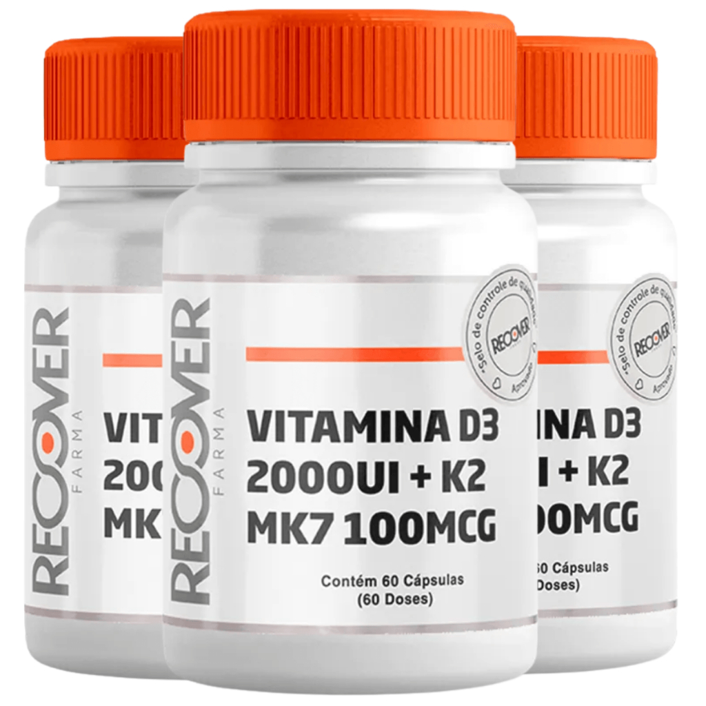 Kit com 3 unidades de Vitamina D3 2.000ui + Vitamina K2 Mk-7 - 60 Cápsulas