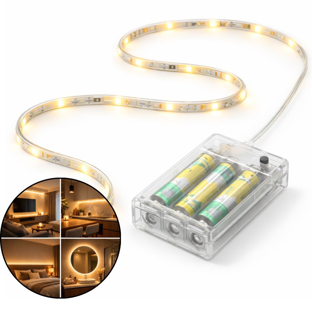 Fita Led 2 Metros Auto Adesiva Luz Fixa Pilha 120 Leds Branco Quente Frio RGB Decoração Quarto Sala