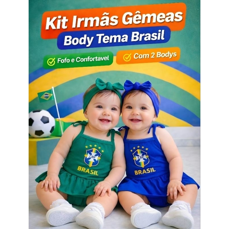 kit com 2 Jardineiras Bebê Brasil com Faixa de Cabelo Roupa Infantil Menina Tema Brasil Conjunto Bebê Fofo