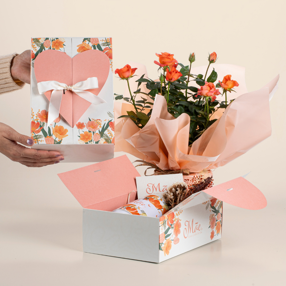 Embalagem Dia das Mães -  Caixa Coração Para Flores, Cestas e Presentes (05 unidades)