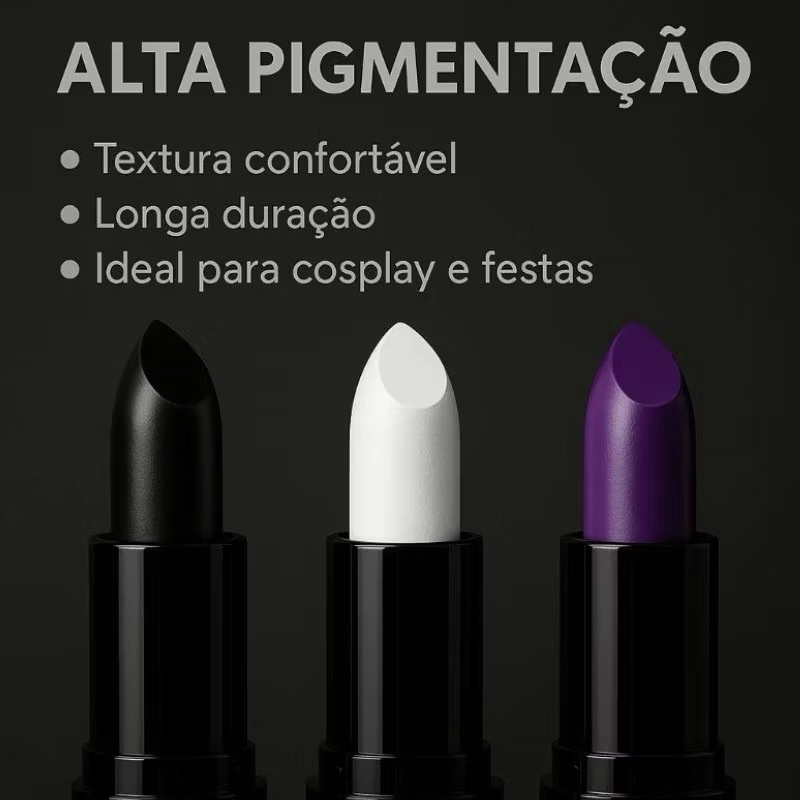 BATOM GÓTICO COLOR-MAKE | CREMOSO | LÁPIS DE BOCA | LÁBIOS | LIP COMBO | MAQUIAGEM ARTÍSTICA | ALTA PIGMENTAÇÃO | FESTA