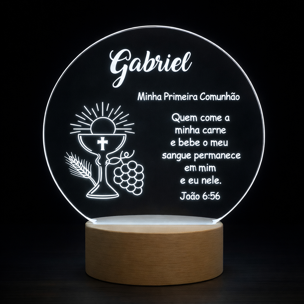 Luminária Abajur Personalizado com nome presente Primeira Comunhão Eucaristia