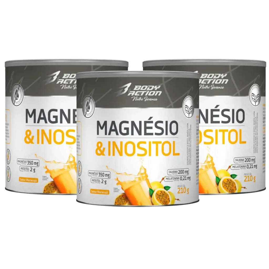 Kit 3x Magnésio e Inositol Taurina Melatonina Maracuja 210g Bodyaction