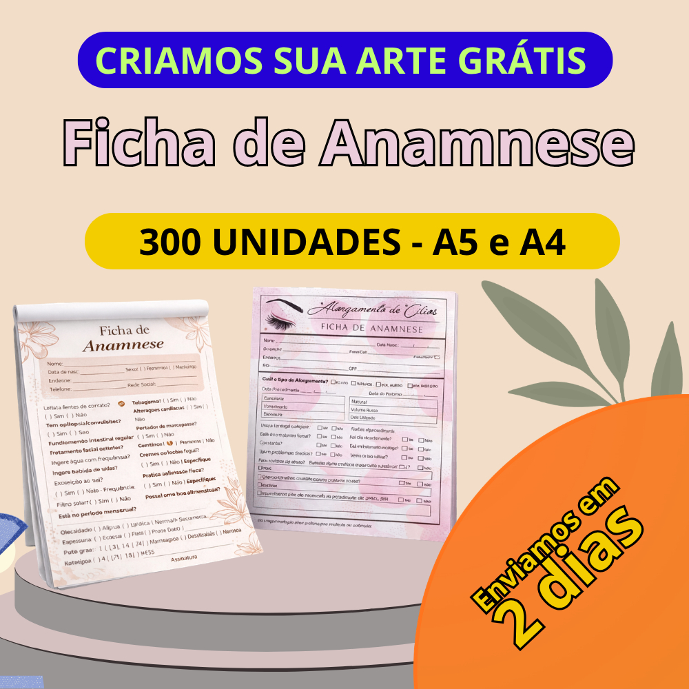 3 Blocos 100 Folhas Ficha Anamnese - Blocagem - A4 e A5 - Arte Gratuita
