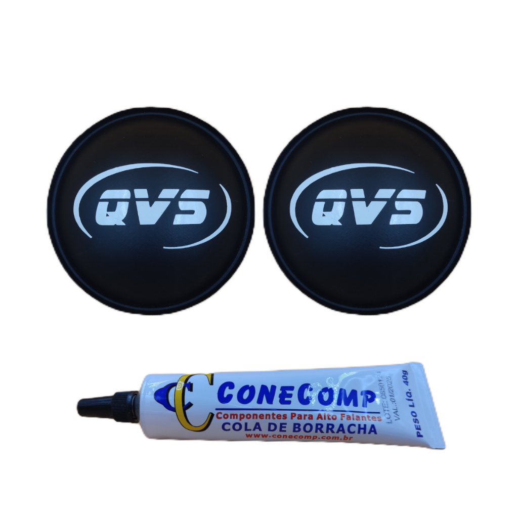 Kit 2 Protetores Calota Qvs 95mm Papel Adesivado Para Alto Falante + 1 Cola Borracha Preta 40g
