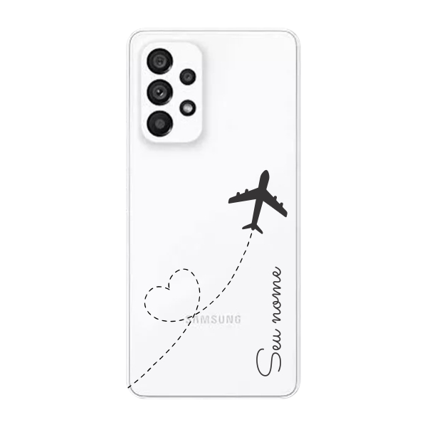 Capinha para Samsung A53 5G Anti Impacto Personalizada - Traços e Avião com nome e fundo transparente