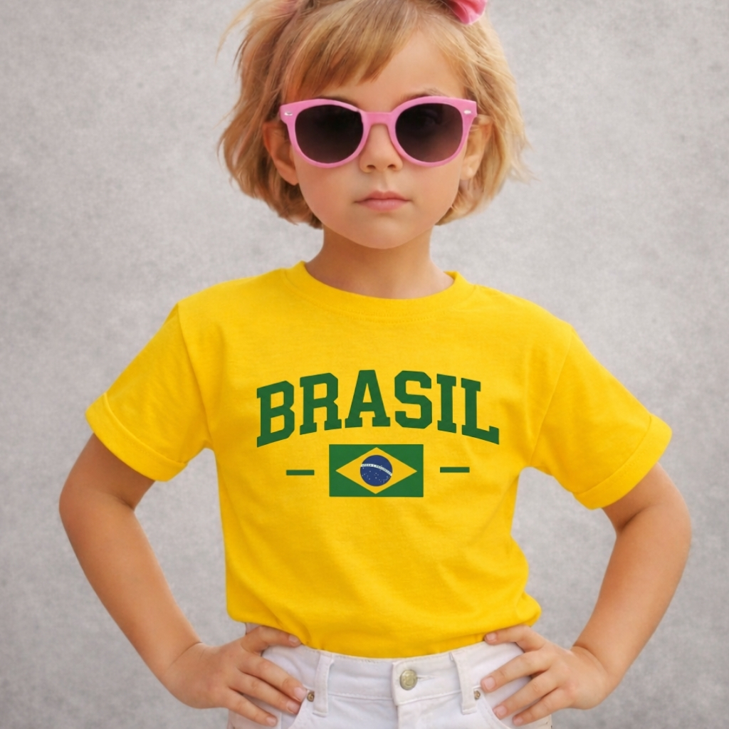 Camiseta do Brasil Copa Estilosa Amor e Patria Blusa Malha Premium Amarela