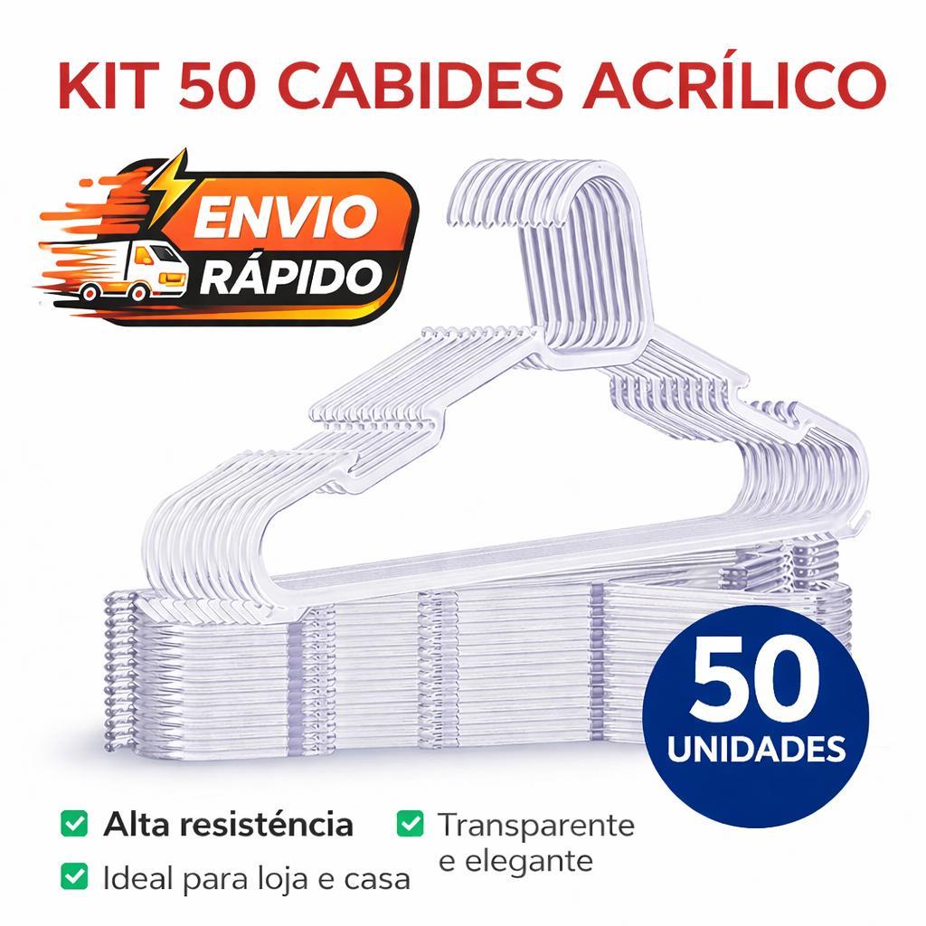 50 cabides acrílico transparente adulto reforçado antiderrapante