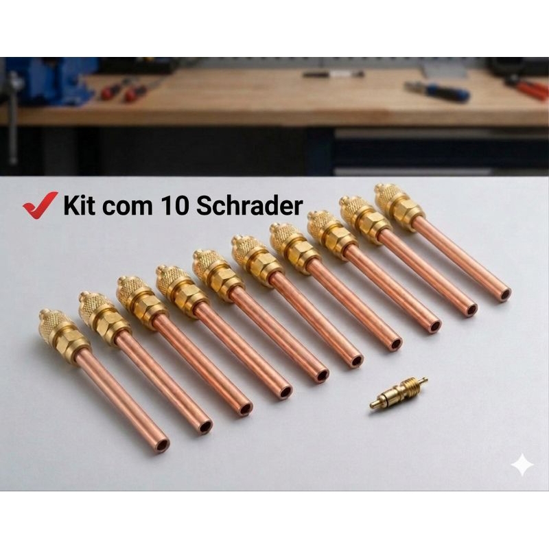 Válvula De Serviço Refrigeração Schrader 1/4 700mm 10 Peças