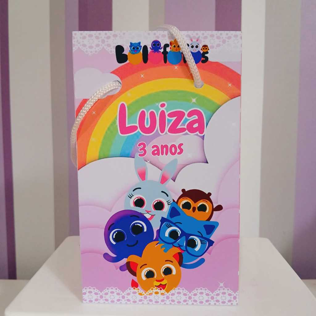 Sacolinha Surpresa Personalizada Bolofofo Rosa Menina - Lembrancinha Aniversário - Tamanho P - PEGUE E MONTE