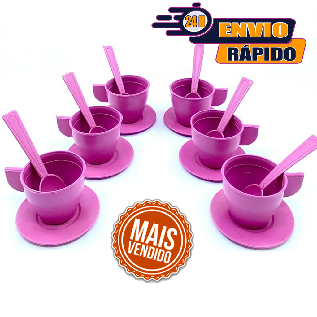 Kit 18 Peças Hora Do Café cafezinho Xícaras De Chá Colheres Pires Plástico menina menino brinquedo em Oferta na Shopee