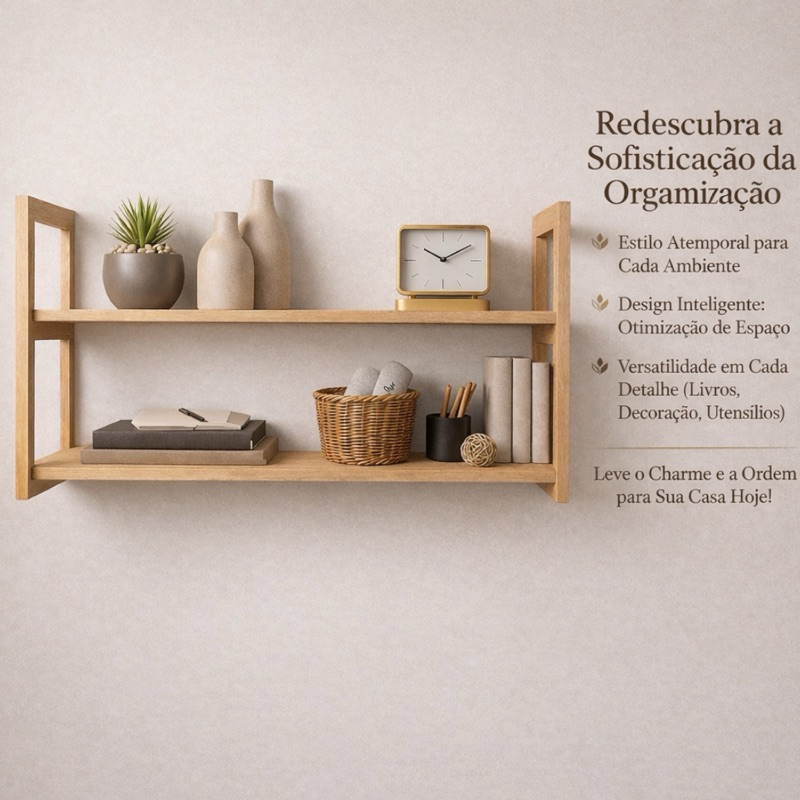 Prateleira de Parede Madeira Pinus 75x45cm Multiuso Cozinha Sala Quarto Decorativa Suspensa Reforçada