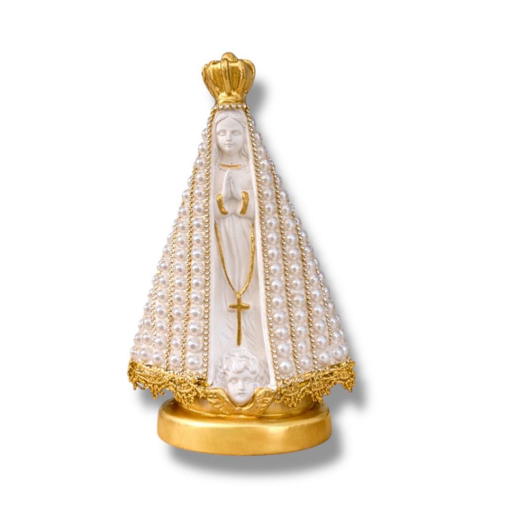 Imagem de Gesso Nossa Senhora Aparecida Pérola Renda Strass 26cm