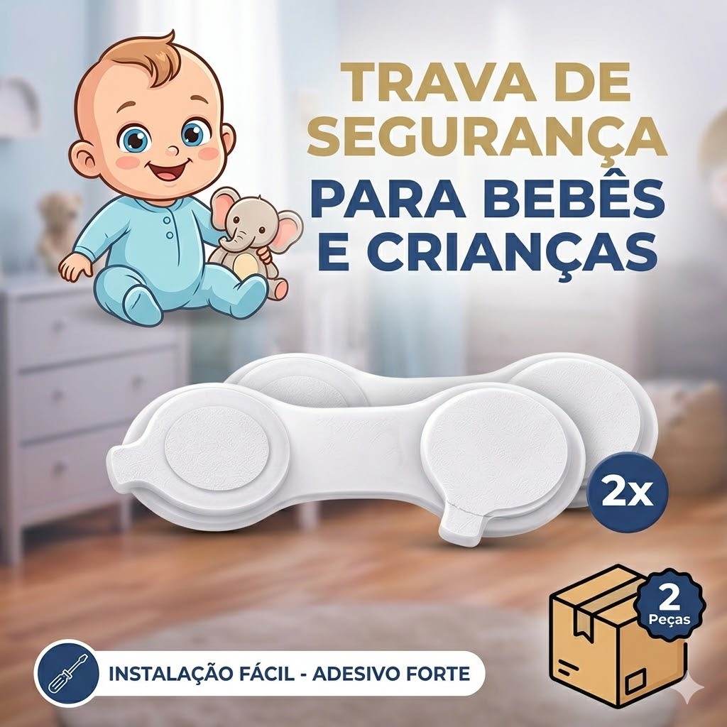 Trava de Segurança Infantil para Portas, Armários e Geladeira 7,2cm em PETG – Impressão 3D | Kit 2, 5 ou 10 Unidades