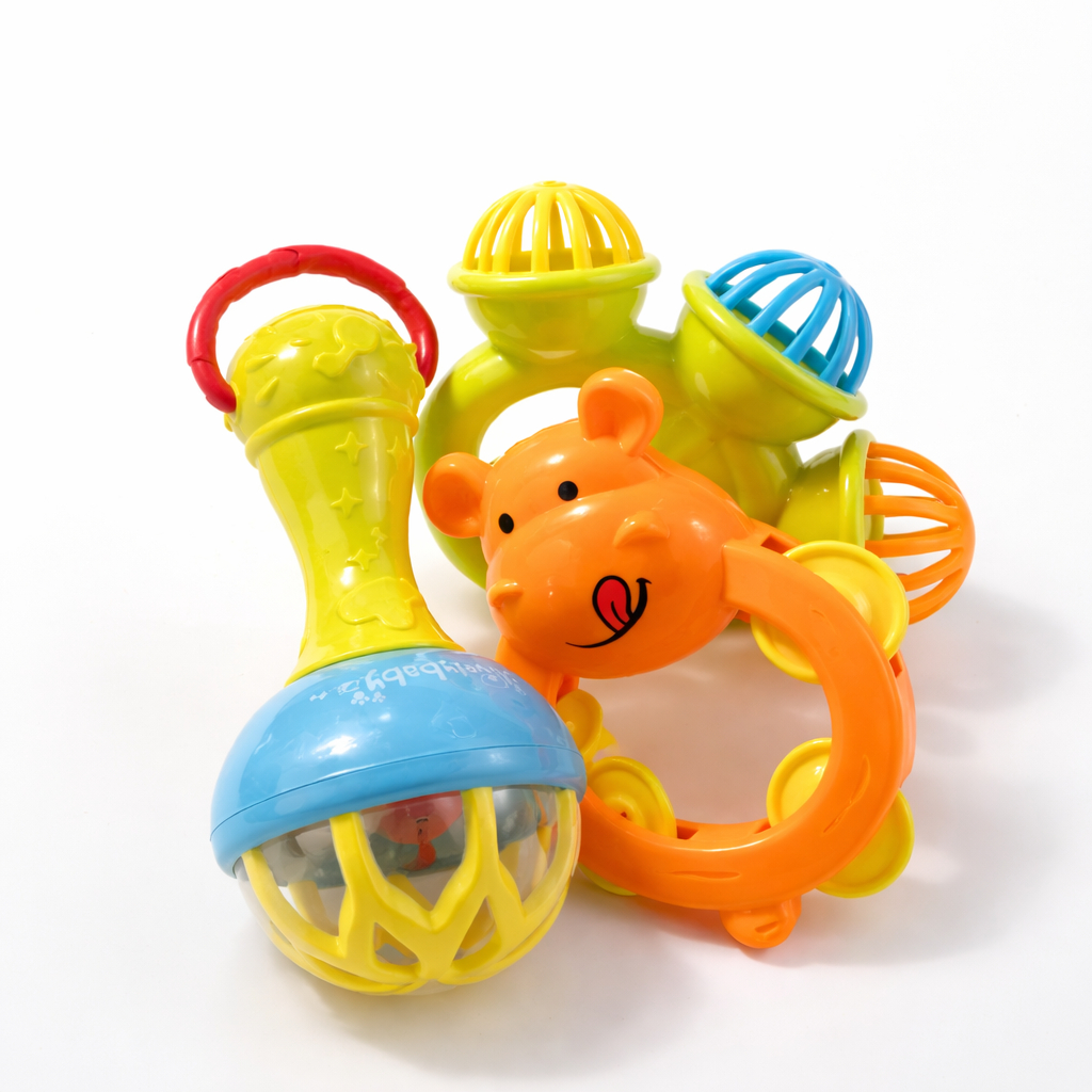 Kit Mordedor para Bebê brinquedo Sensorial Silicone com Chocalho 2 ou Peças Coloridas