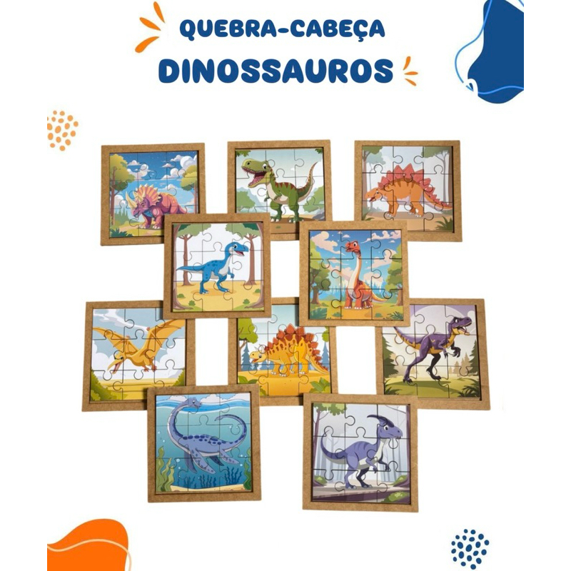Kit Quebra Cabeça Dinossauros Para Crianças Brinquedo em MDF Contendo 9 Peças Jogo Pedagógico Infantil em Oferta na Shopee