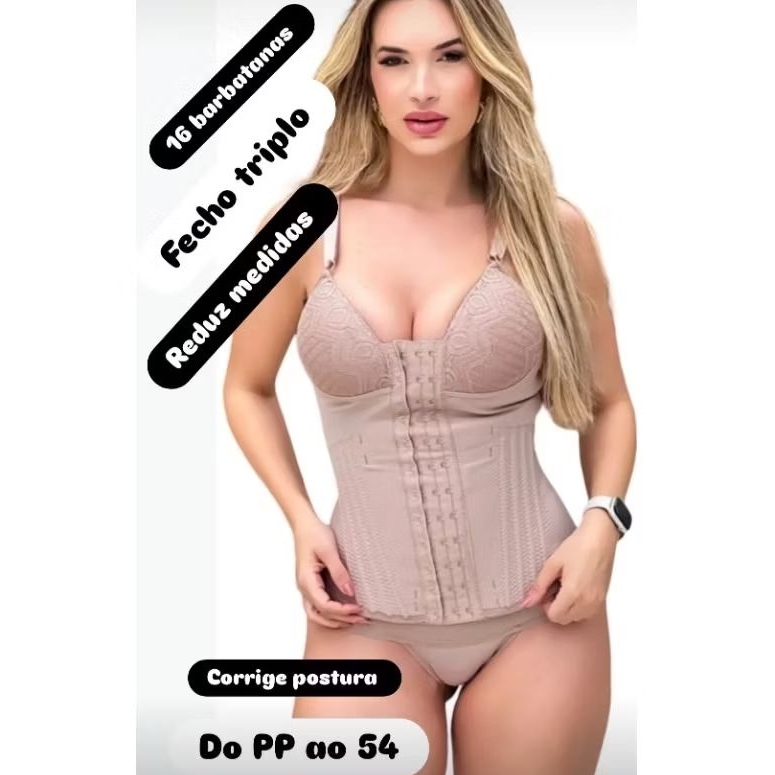 Cinta 16 barbatanas com bojo, forrada. em Oferta na Shopee