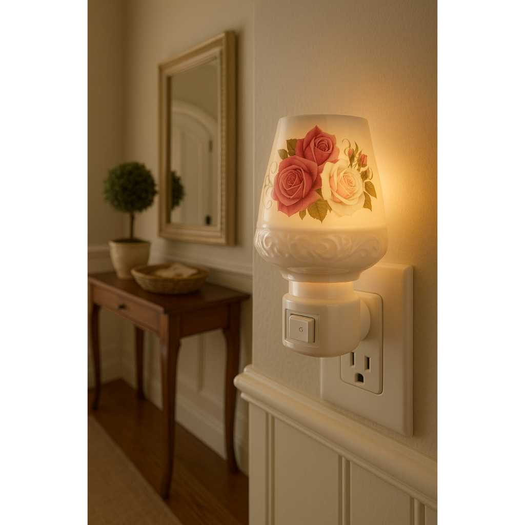 Difusor Elétrico de Porcelana  Plug Bivolt 110v/220v Floral com Luz Decorativa
