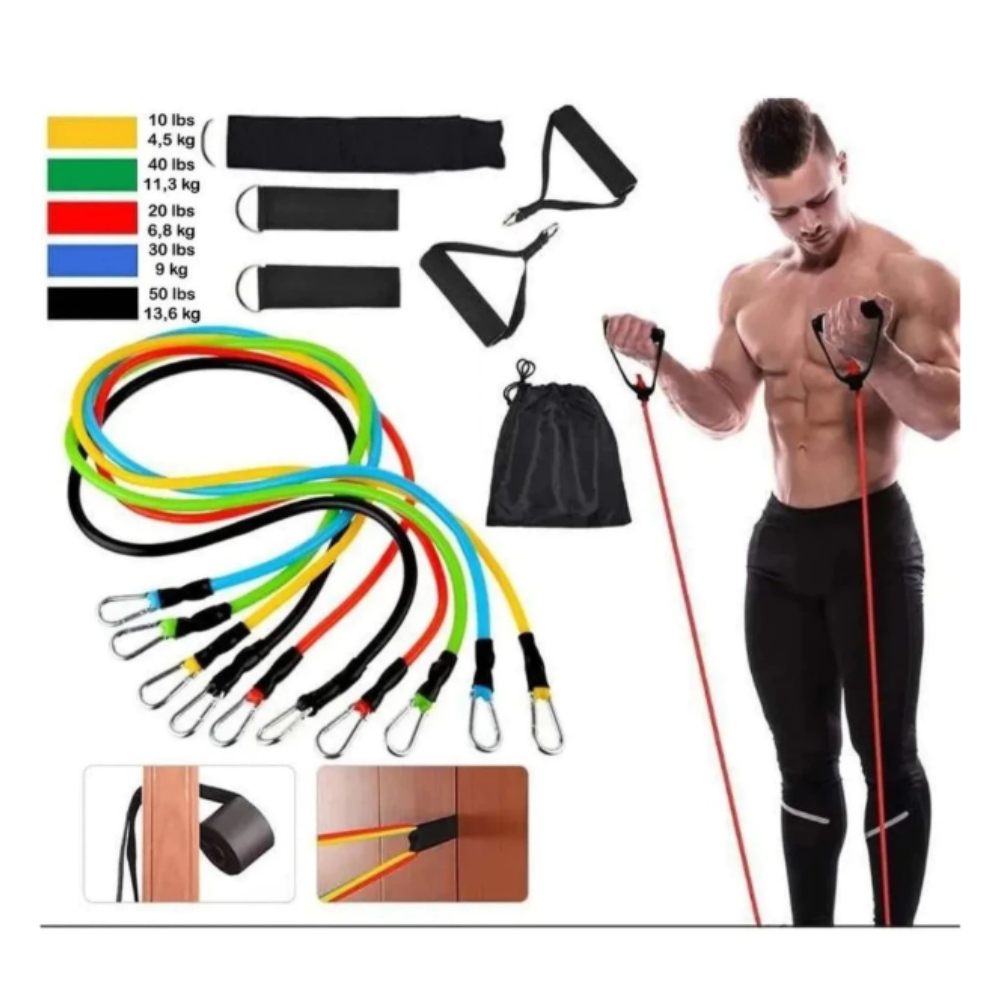 Kit 11 Elastico Extensor Treino Funcional Academia Em Casa Ginastica