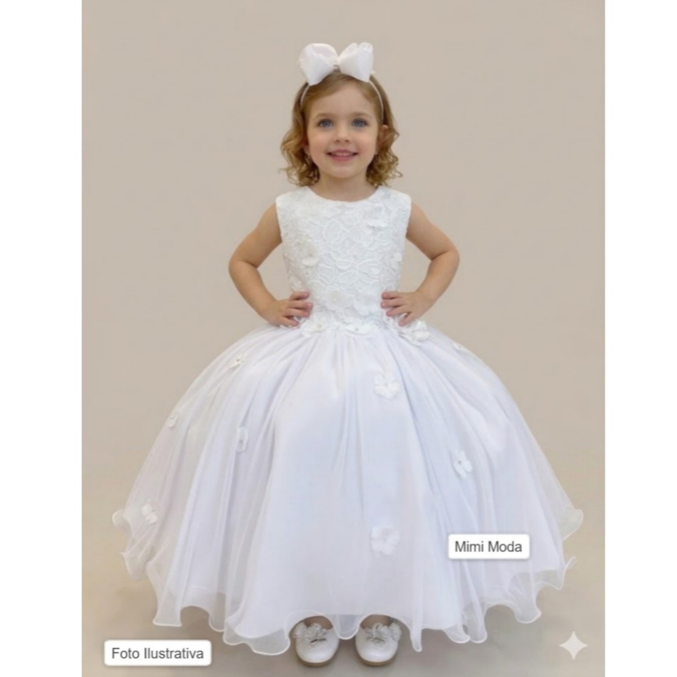 Vestido Infantil Menina Regata Branco Jardim Encantado Flores Formatura Batizado Luxo Casamento