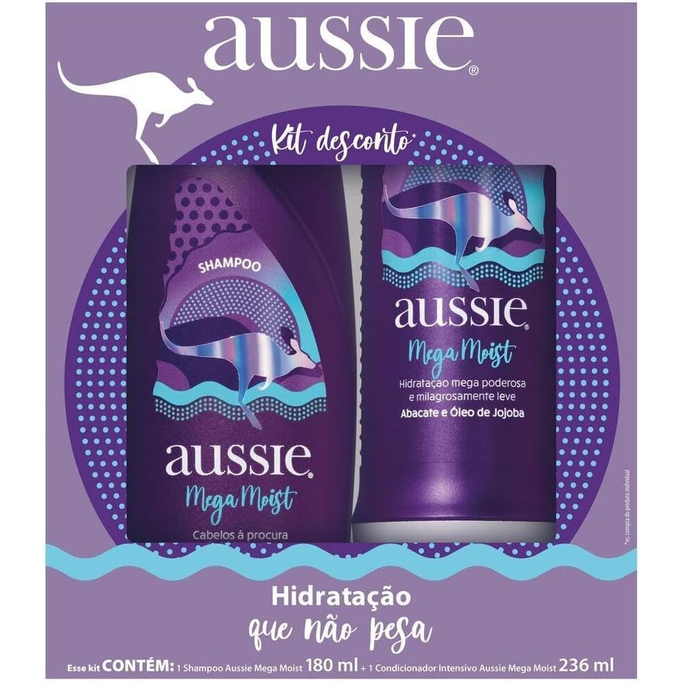 Kit Aussie Mega Moist - Shampoo 180ml + 3 Minutos Milagrosos 236ml
